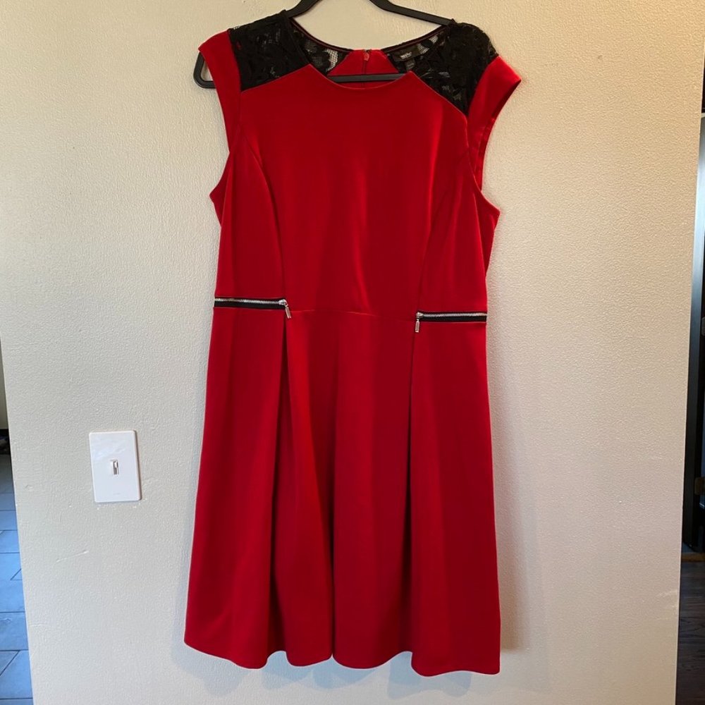 Massimo Fit & Flare Red Dress Black Lace Zipper Accent XXL